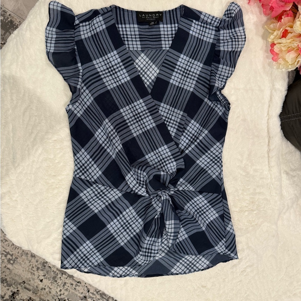 2 x 20$ Laundry by Shelli Segal Blue Checkered Women's Blouse